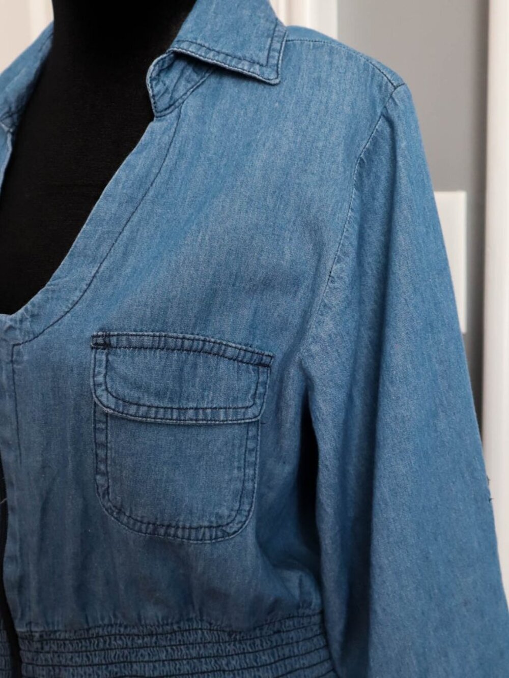 Kings Road Zip Up Chambray Denim Midi Dress Knee Length Plus Size 1x Boho - Picture 4 of 8